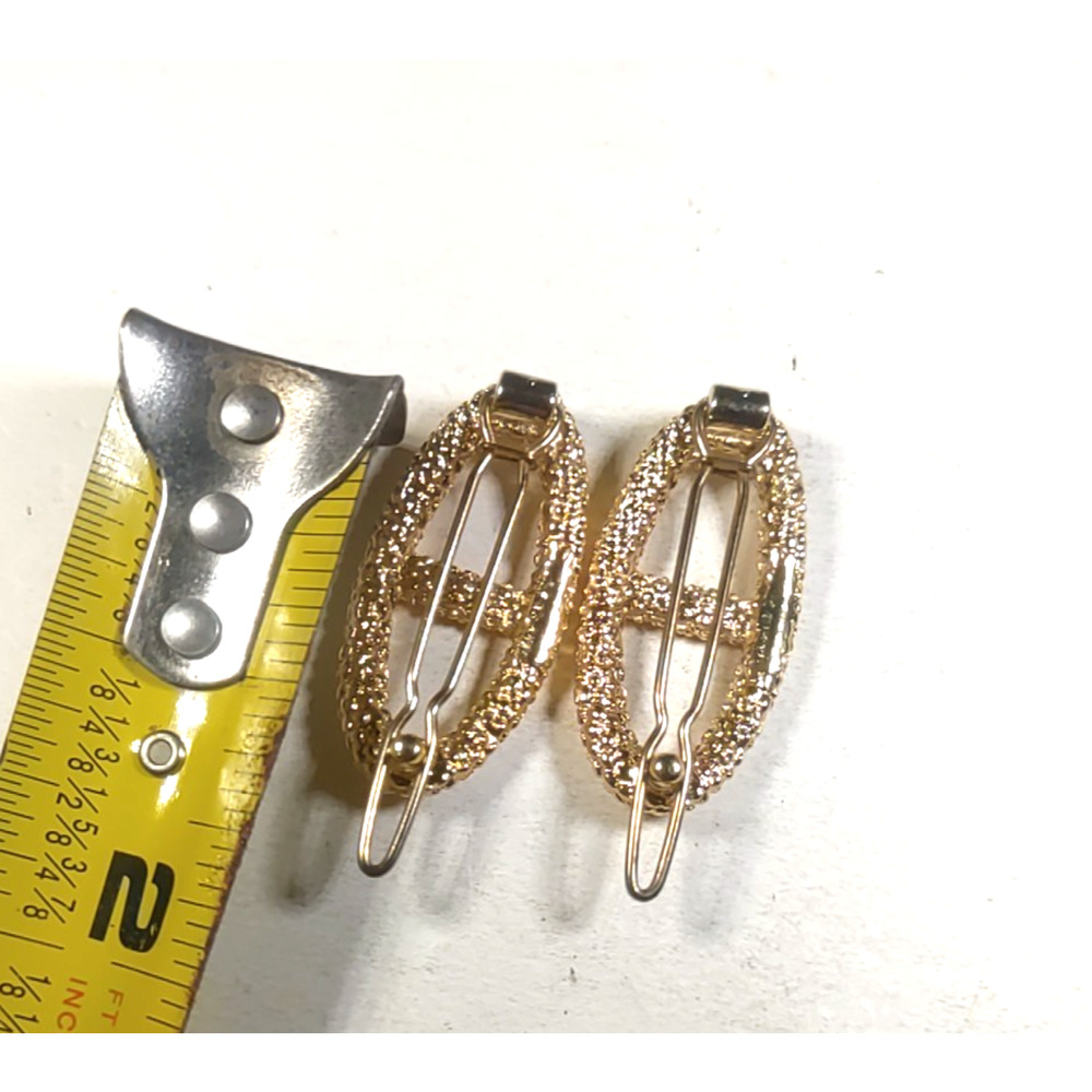 Hair Barrette Clips Gold Tone Matching Pair - Picture 6 of 6